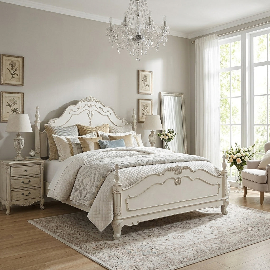 CLAUDETTE Antique White 56" Height Victorian Bed