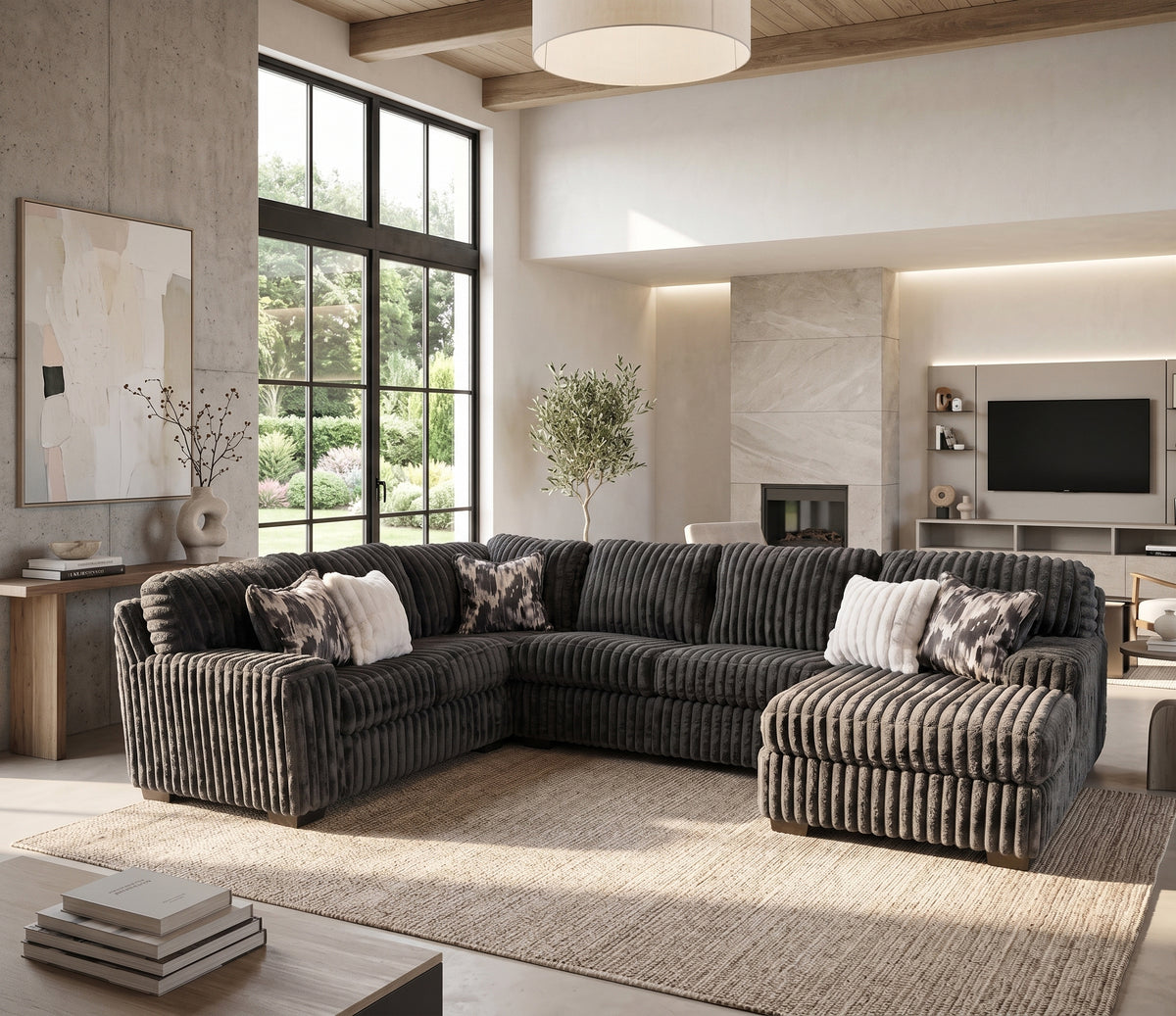 CLAYPOOL Dark Gray Corduroy 142" Wide x 94" Depth Oversized Sectional