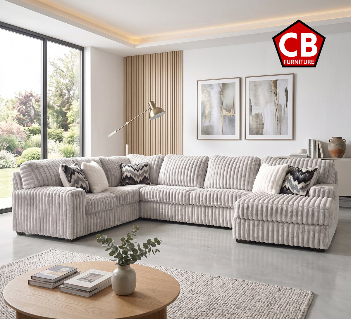 CLAYPOOL Light Gray Corduroy 142" Wide x 94" Depth Sectional