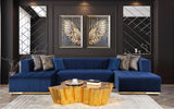 CLEMENCE Blue Velvet 138" Wide Double Chaise Sectional
