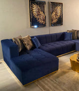 CLEMENCE Blue Velvet 138" Wide Double Chaise Sectional