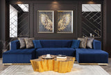 CLEMENCE Blue Velvet 138" Wide Double Chaise Sectional