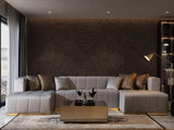 CLEMENCE Gray Velvet 138" Wide Double Chaise Sectional