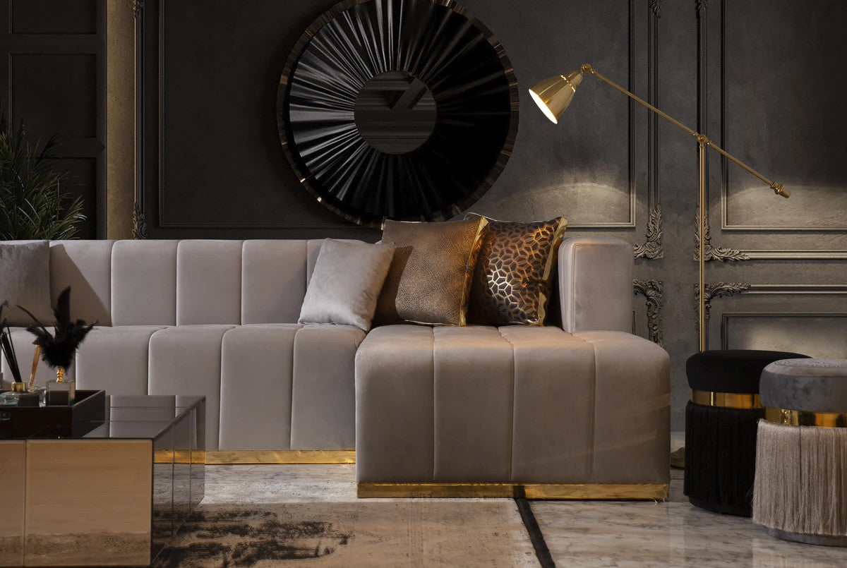 CLEMENCE Gray Velvet 138" Wide Double Chaise Sectional