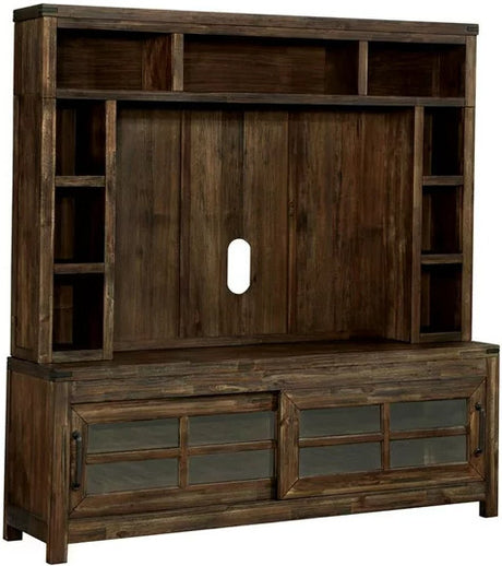 CLEMENCIO Distressed Dark Brown 72" Wide Wall Unit