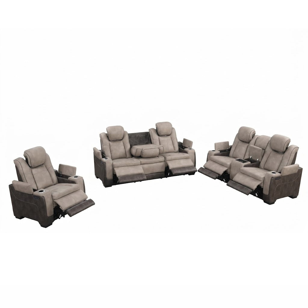 COMANCHE Brown Power Reclining Sofa & Loveseat