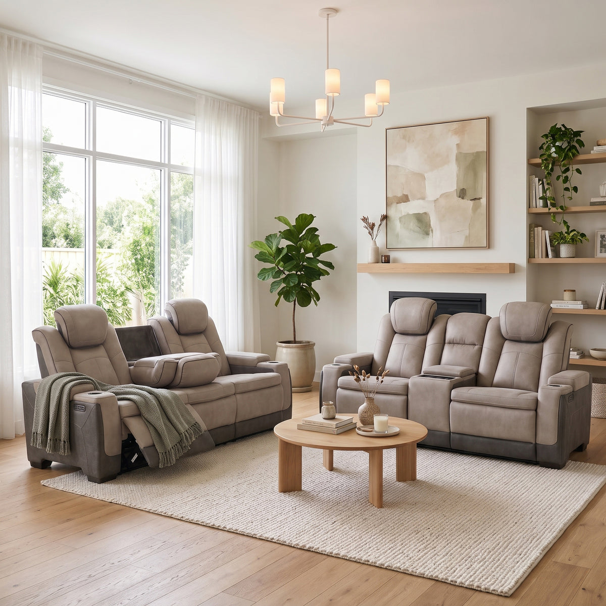 COMANCHE Brown Power Reclining Sofa & Loveseat
