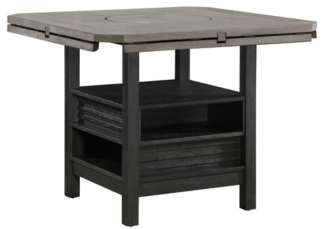 CORINA 7 Piece Round to Square Counter Height Set with Lazy-Susan