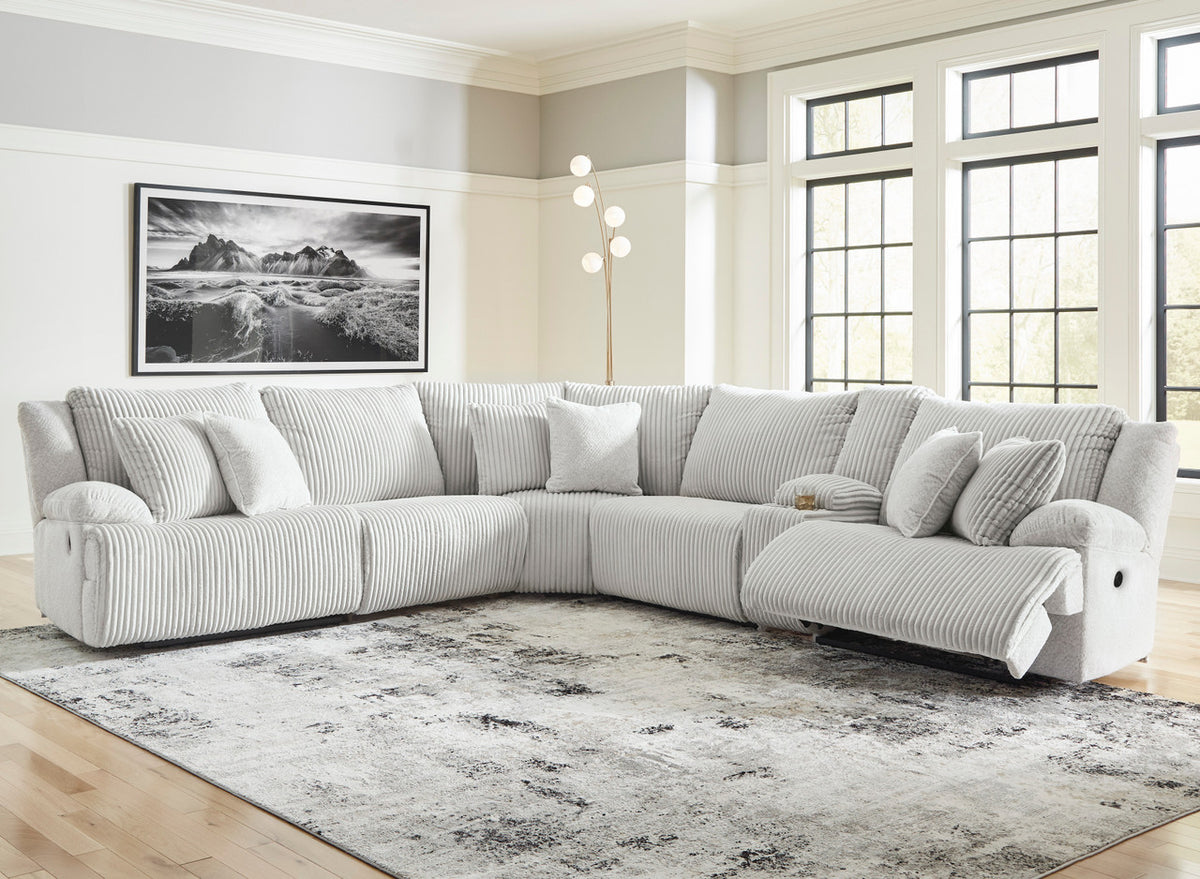 CORSICA Alloy Corduroy 144" x 130" Reclining Sectional with 2 Recliners
