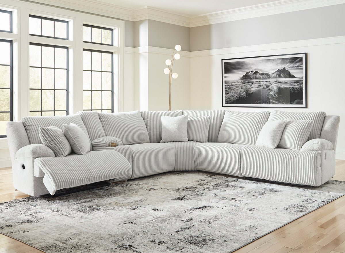 CORSICA Alloy Corduroy 144" x 130" Reclining Sectional with 2 Recliners