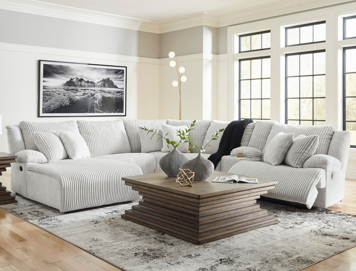 CORSICA Alloy Corduroy 144" x 130" 6 Piece Reclining Sectional with 2 Recliners