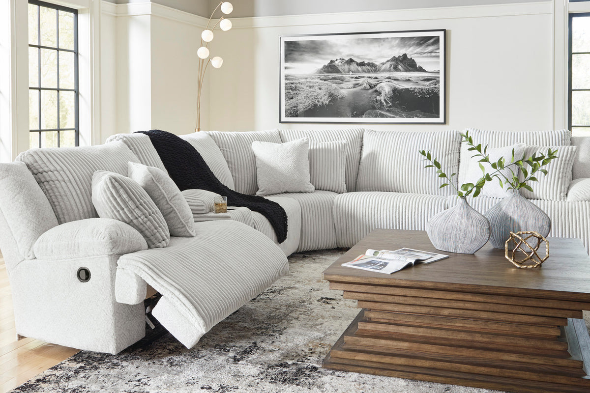 CORSICA Alloy Corduroy 144" x 130" Reclining Sectional with 3 Recliners