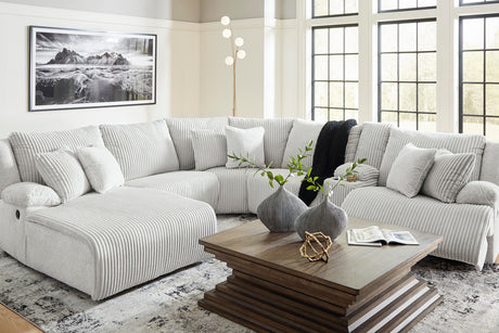 CORSICA Alloy Corduroy 144" x 130" 6 Piece Reclining Sectional with 3 Recliners