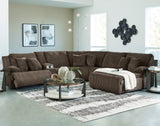 CORSICA Chocolate Corduroy 144" x 130" 6 Piece Reclining Sectional with 2 Recliners