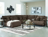 CORSICA Chocolate Corduroy 144" x 130" 6 Piece Reclining Sectional with 2 Recliners
