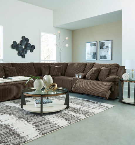 CORSICA Chocolate Corduroy 144" x 130" 6 Piece Reclining Sectional with 2 Recliners