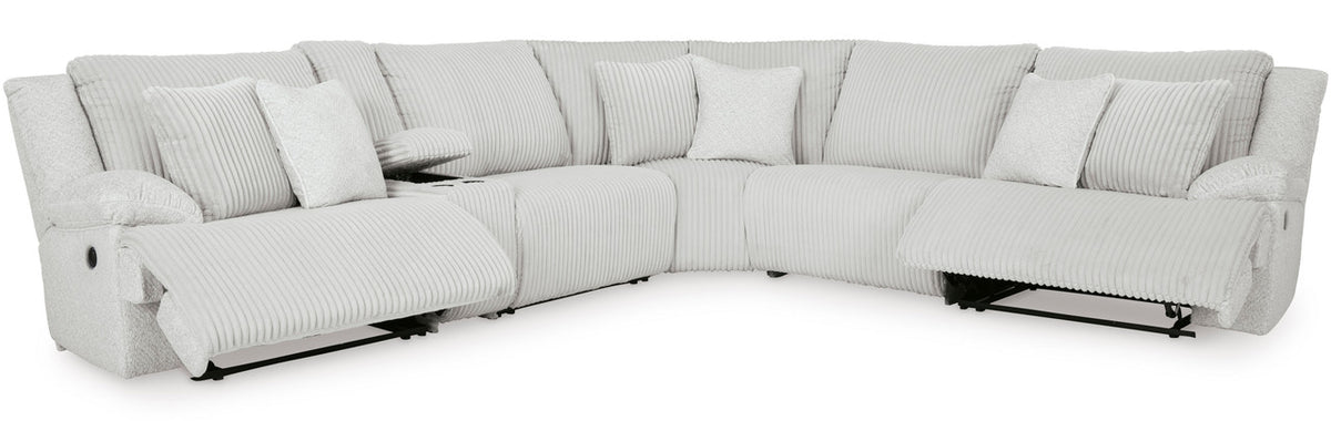 CORSICA Alloy Corduroy 144" x 130" Reclining Sectional with 2 Recliners