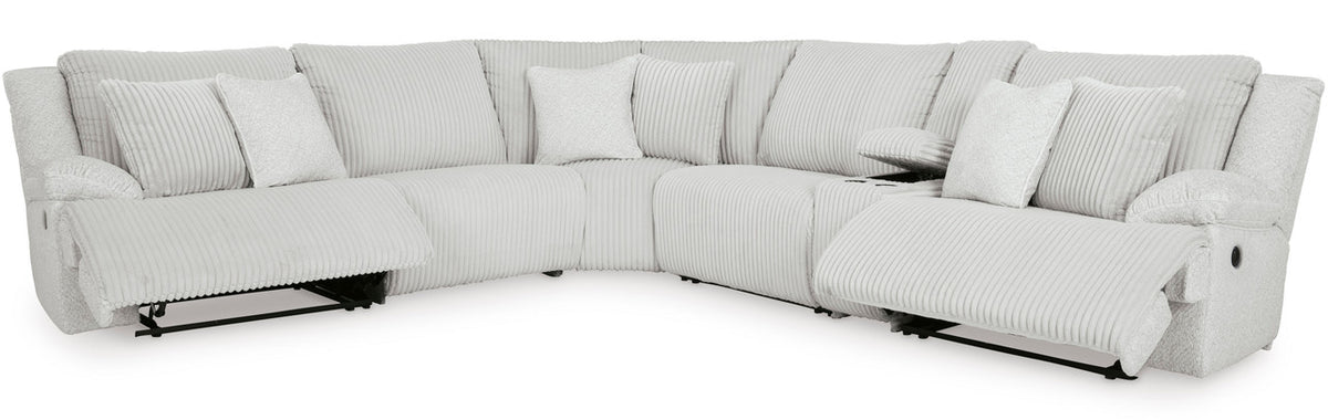 CORSICA Alloy Corduroy 144" x 130" Reclining Sectional with 3 Recliners