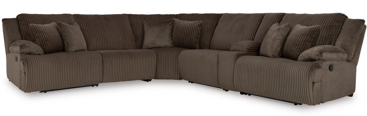 CORSICA Chocolate Corduroy 144" x 130" Reclining Sectional with 2 Recliners