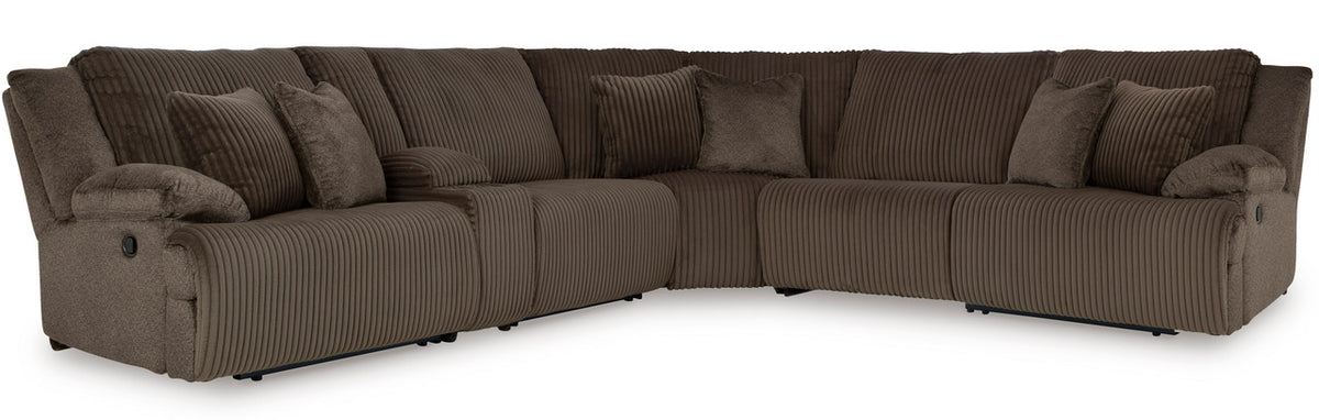 CORSICA Chocolate Corduroy 144" x 130" Reclining Sectional with 2 Recliners