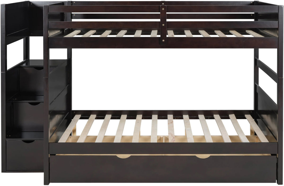CORTNEY Dark Brown Full over Full Bunk Bed with Trundle/Sorage