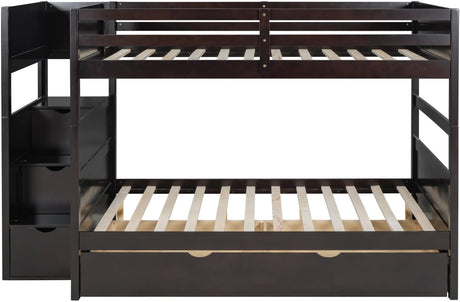 CORTNEY Dark Brown Full over Full Bunk Bed with Trundle/Sorage