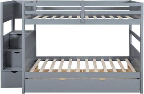 CORTNEY Gray Full over Full Bunk Bed with Trundle/Sorage