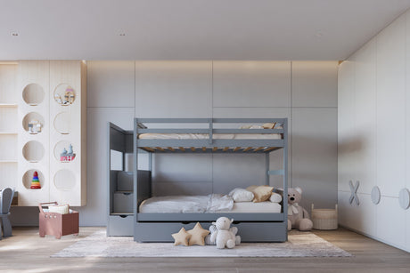 CORTNEY Gray Full over Full Bunk Bed with Trundle/Sorage