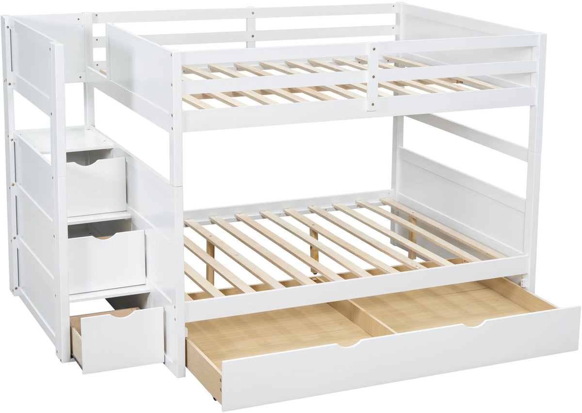 CORTNEY White Full over Full Bunk Bed with Trundle/Sorage