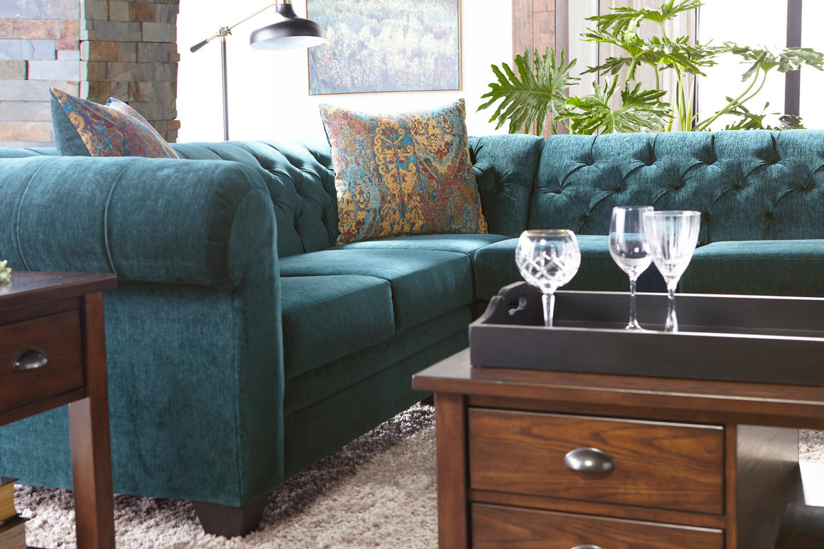 COSGROVE Peacock Green 123" Wide Sectional