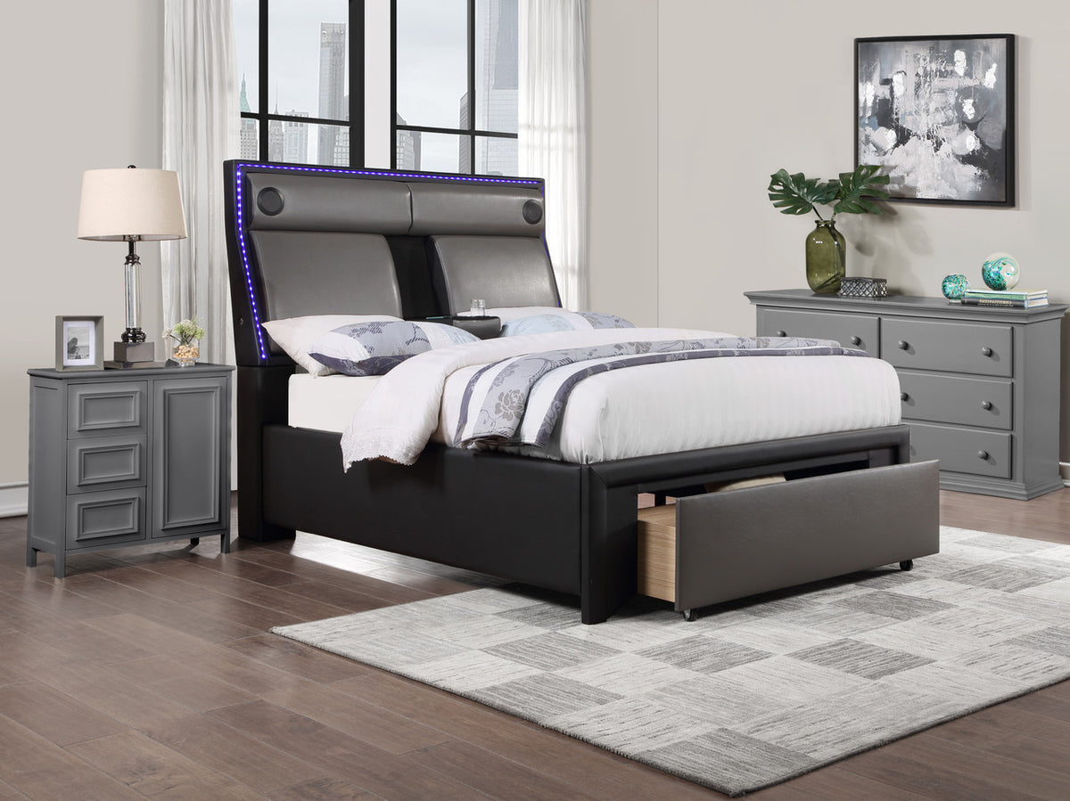 COVAK Black & Gray LED Storage Bed with Drop-Down Tray