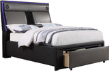 COVAK Black & Gray LED Storage Bed with Drop-Down Tray