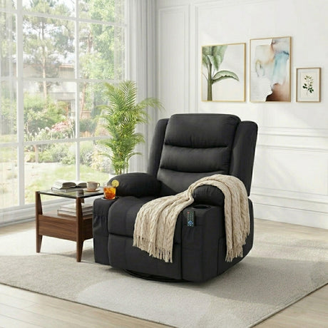COVINA Black Polyester 36" Wide Swivel Rocker Recliner