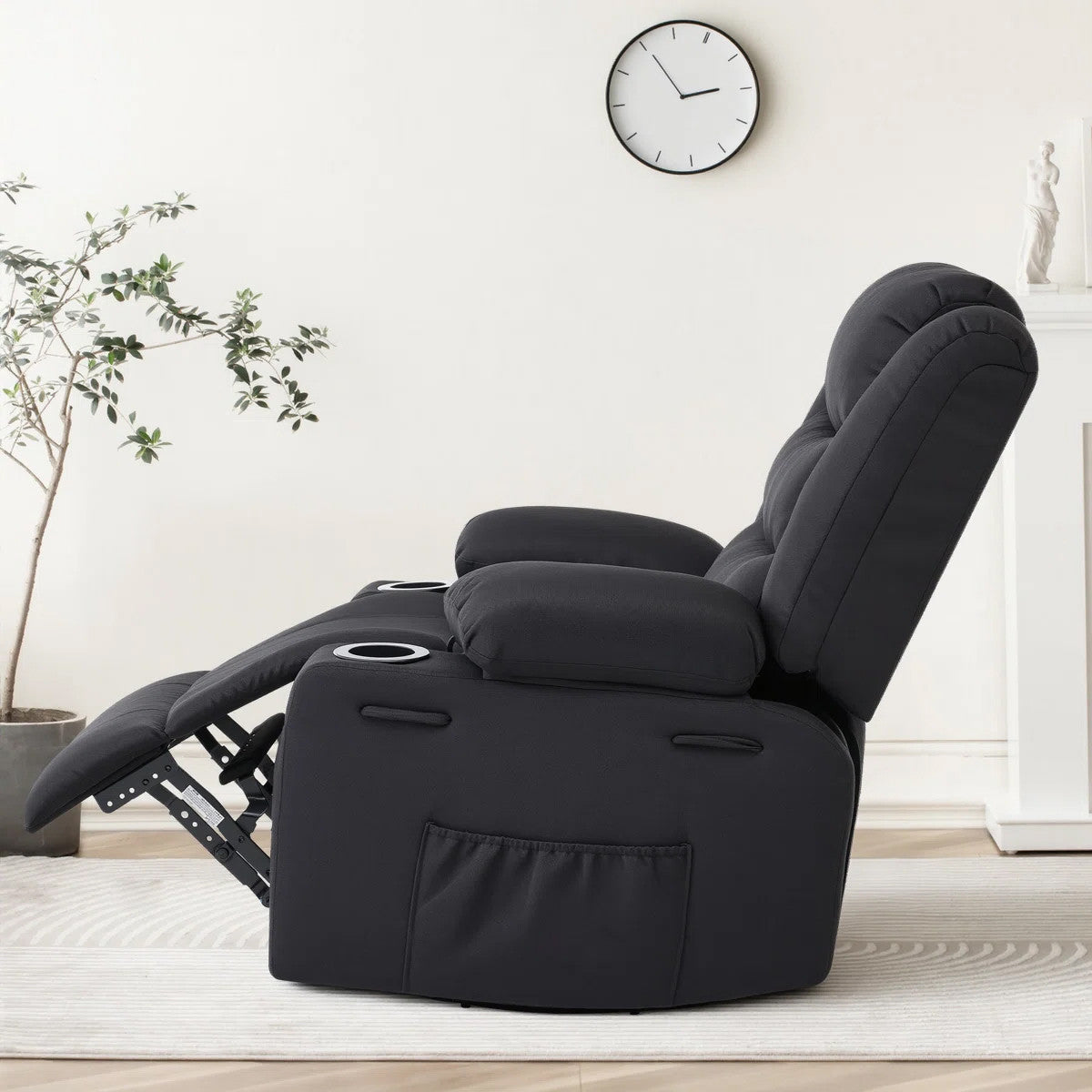COVINA Black Polyester 36" Wide Swivel Rocker Recliner