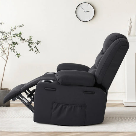 COVINA Black Polyester 36" Wide Swivel Rocker Recliner
