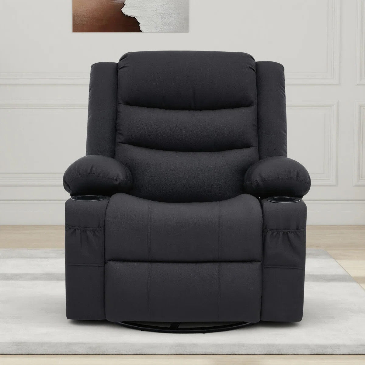 COVINA Black Polyester 36" Wide Swivel Rocker Recliner