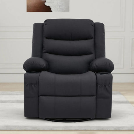 COVINA Black Polyester 36" Wide Swivel Rocker Recliner