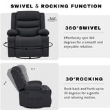 COVINA Black Polyester 36" Wide Swivel Rocker Recliner