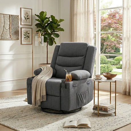 COVINA Dark Gray Polyester 36" Wide Swivel Rocker Recliner