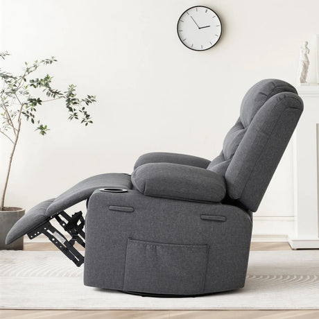 COVINA Dark Gray Polyester 36" Wide Swivel Rocker Recliner