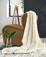 CULBERT Beige Chenille 51" x 62" Hand-Knitted Throw
