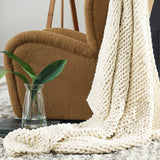 CULBERT Beige Chenille 51" x 62" Hand-Knitted Throw