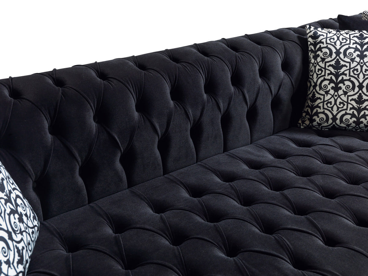 CUTLASS Black Velvet 142" Wide Double Chaise Sectional