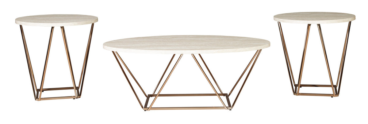 CARRIGAN Beige & Gold 3 Piece Table Set