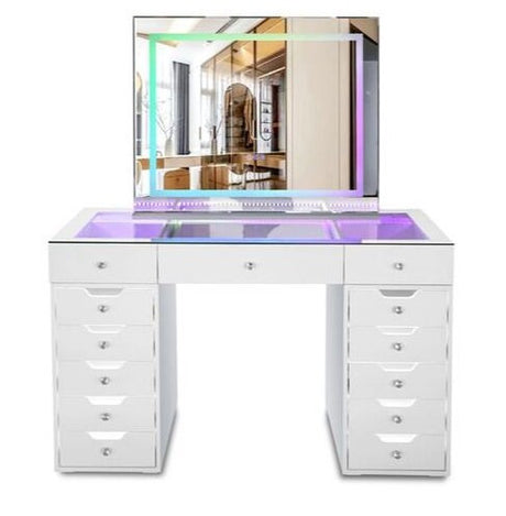 CLARISSA LED Vanity with Bluetooth Speakers & Lights in Drawers
