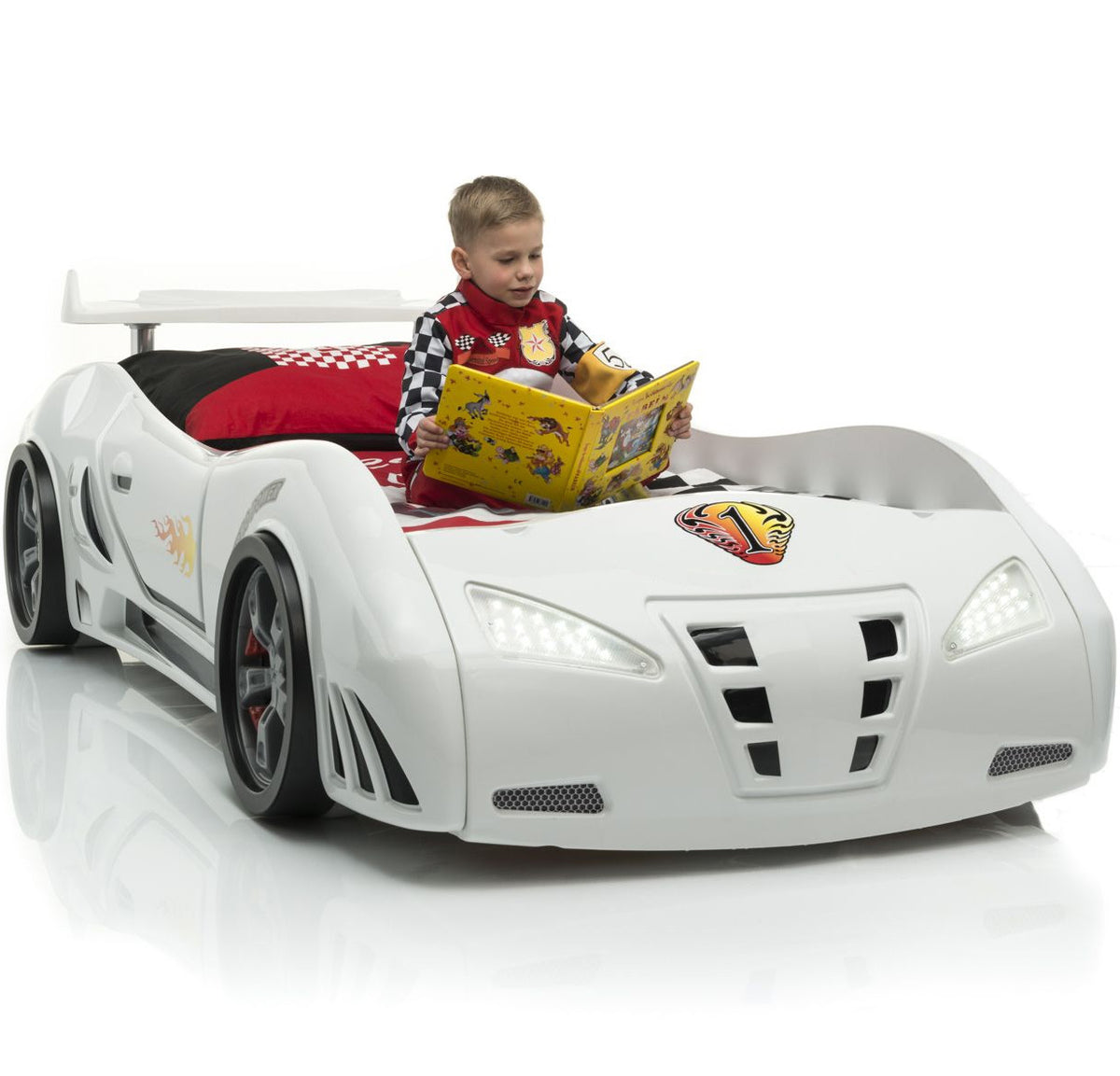 COUPE White Lighted Race Car Bed