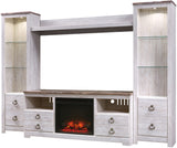 CRESTHILL White 105" Wide 4 Piece Wall Unit with Fireplace