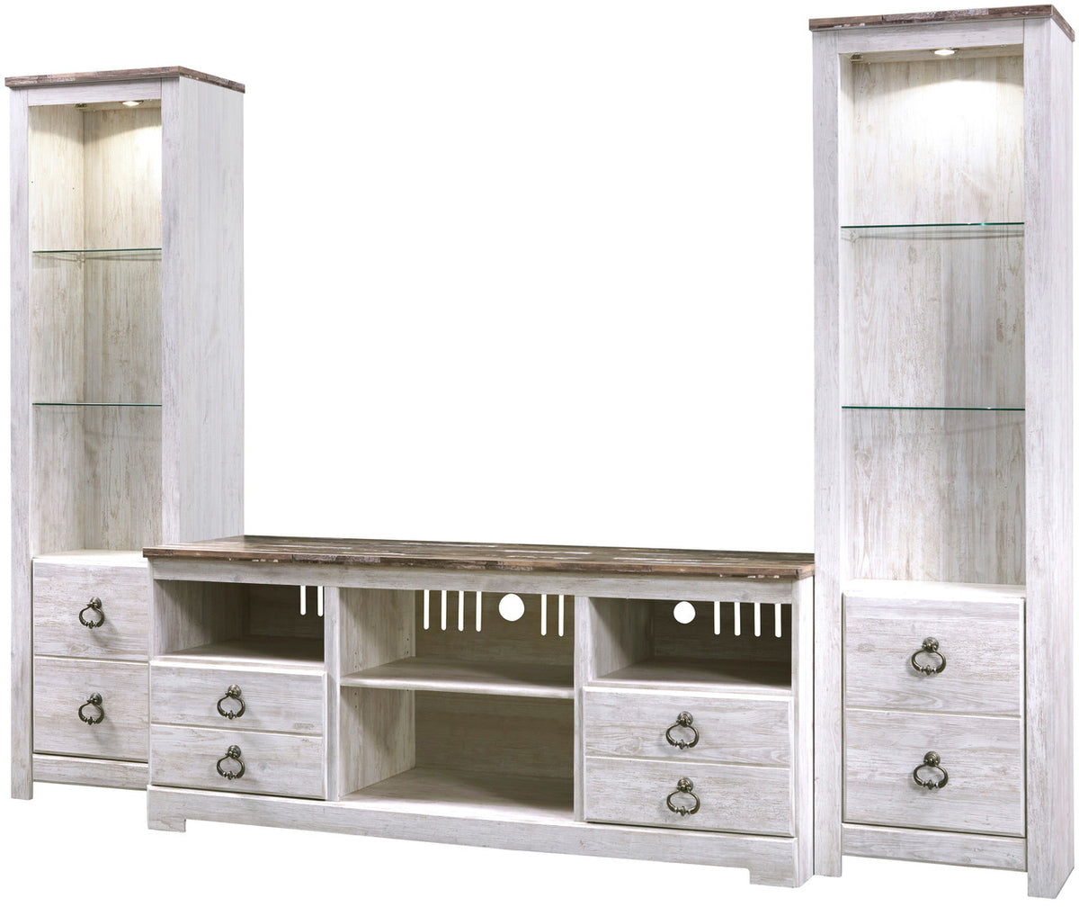 CRESTHILL White 105" Wide x 73" Height 3 Piece Wall Unit