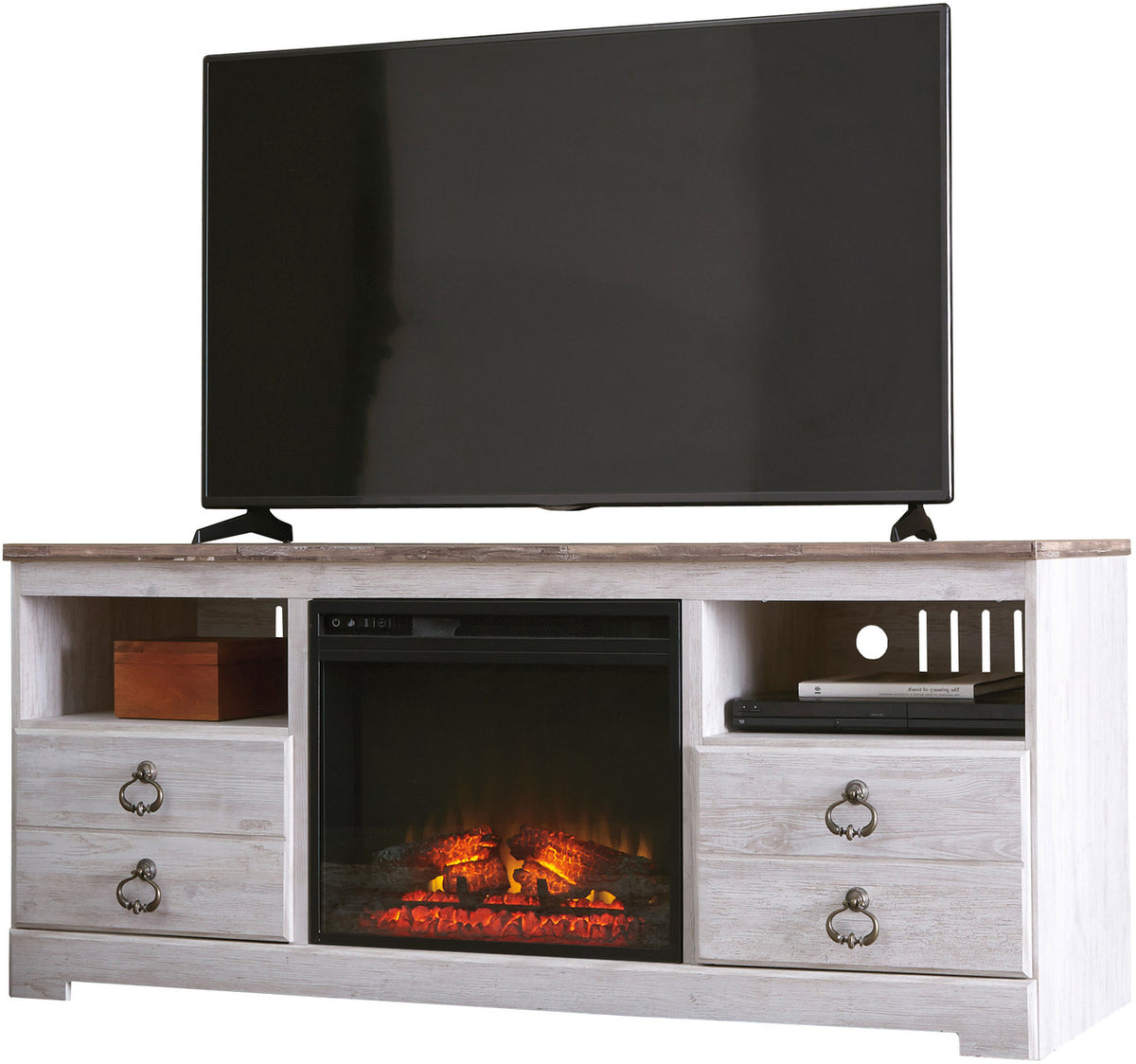 CRESTHILL White 63" Wide x 27" Height TV Stand with Fireplace