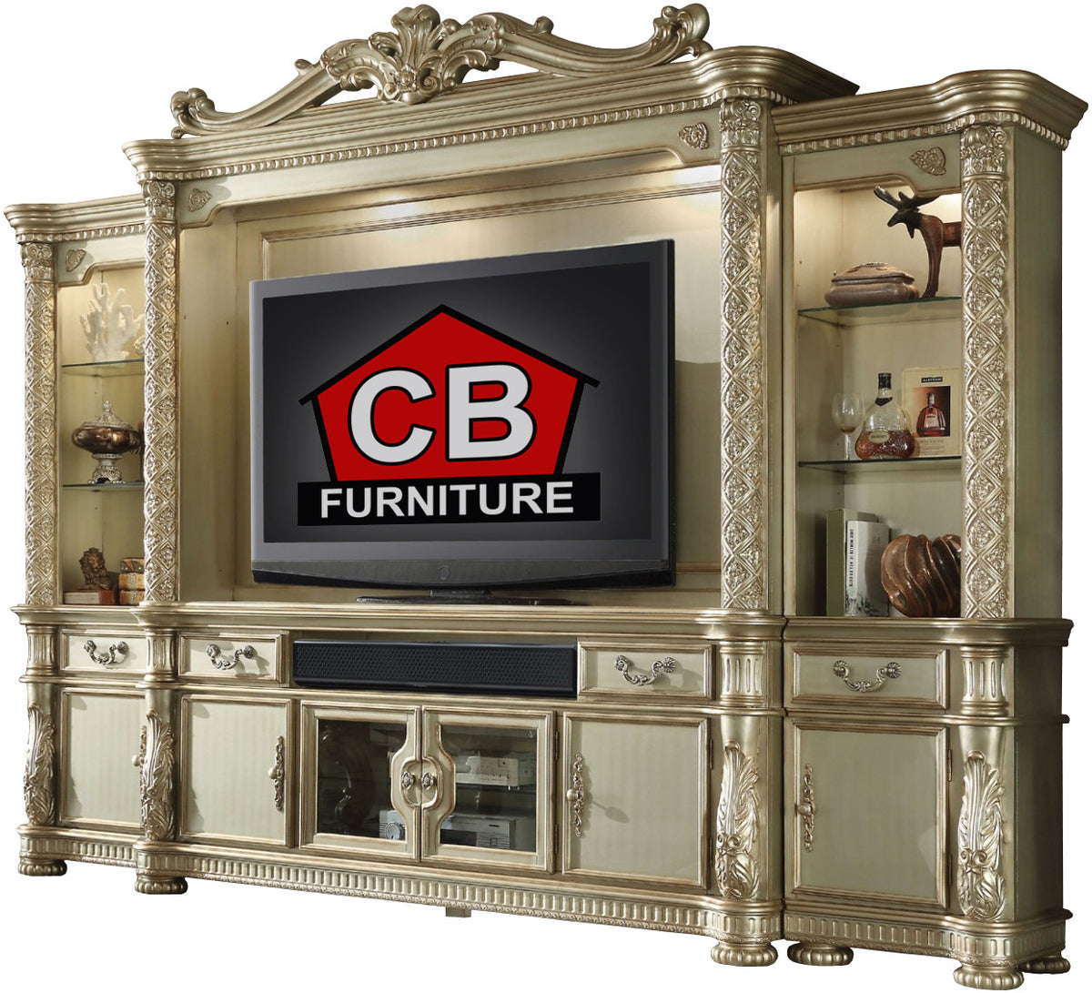 CROWNWOOD 131" Wide Gold Wall Unit